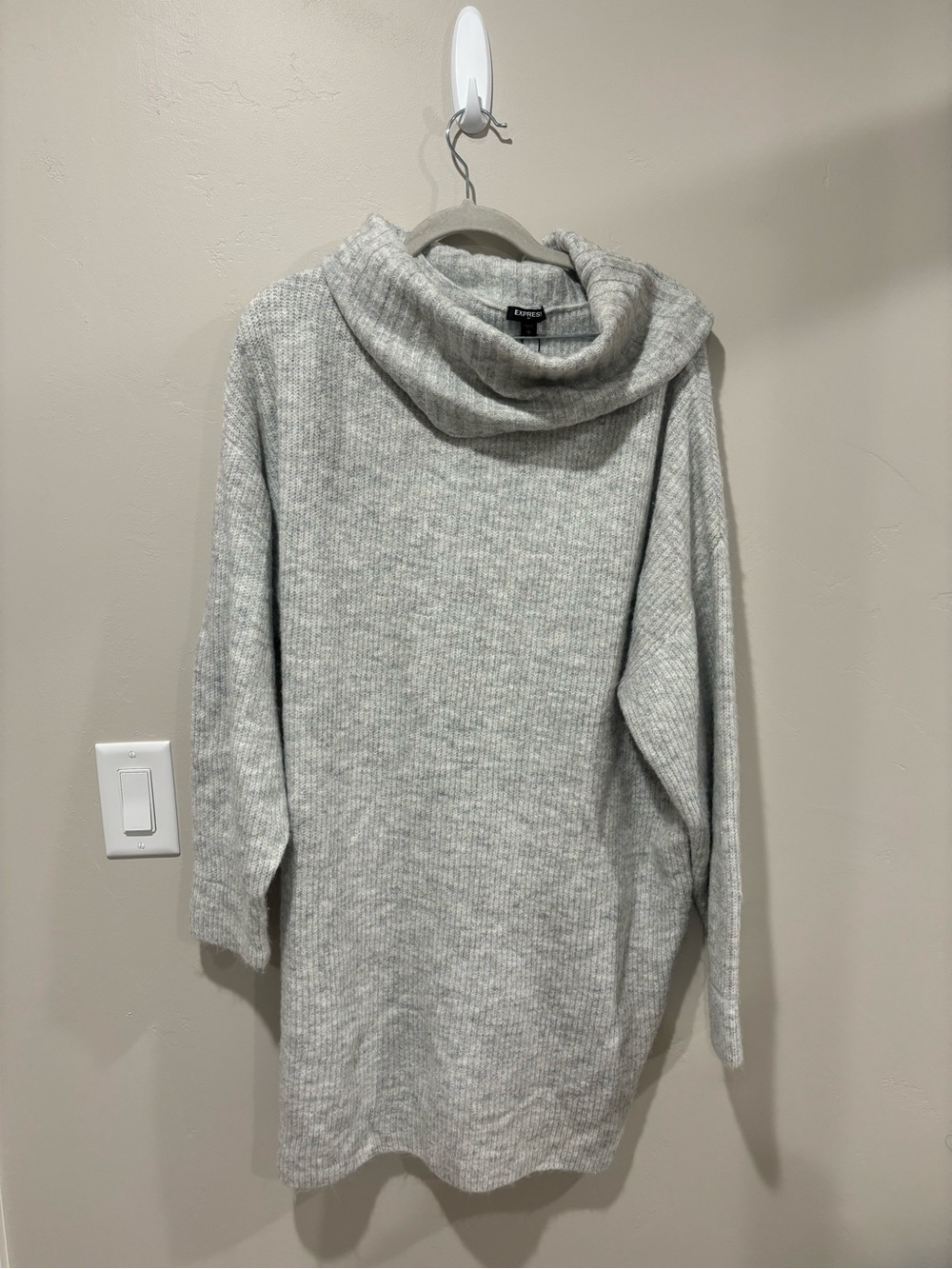 Express Light Gray Cowl Neck Sweater Dress